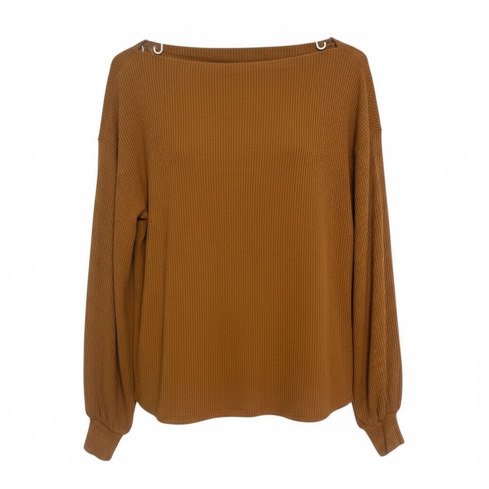 Rust Ribbed Knit Long Sleeve Top Small NWT Cozy Fall Basic Stretch